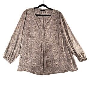 Tahiri Women's Floral Popover Blouse long Sleeve shirt V Neck Top Plus Size 2X